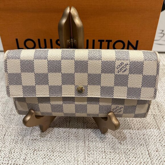 Vintage Louis Vuitton Damier Azur Sarah Leather Continental Wallet - Picture 1 of 13